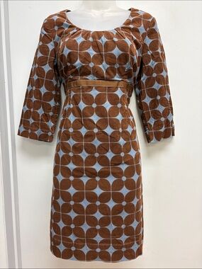 Boden Geometric Corduroy Shift Dress Brown Blue Size UK 12P US 8P